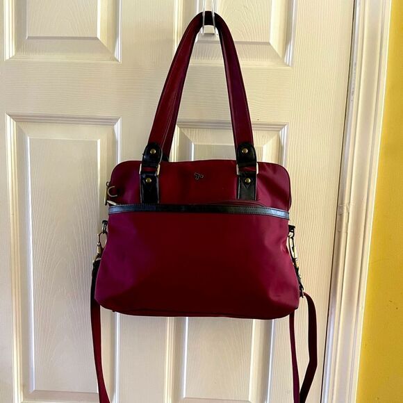 Travelon Anti-Theft Tailored Burgundy Nylon Satchel removable shoulder strap - Picture 1 of 13
